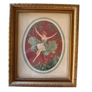 Marcel Le Boulte’ Boudoir Lithograph Framed ‘The Swing’ 1920’s Art Deco
